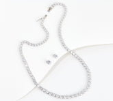 Diamonique Sterling Silver Tennis Necklace & Studs, 16"